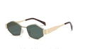 Retro geometrische Rhombus-Sonnenbrille mit goldfarbenem Metallrahmen und grünen Gläsern - Normal / Regulär (inkl. 13 % MwSt.) Goldrahmen, Bügel mit Leopardenmuster, dunkelgrüne Gläser