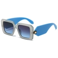 Grey translucent square sunglasses with blue wide temples and snake head metal detail - Grey Frame Grey Blue Lens