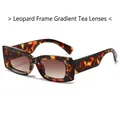 Retro rectangular sunglasses featuring leopard print frames and gradient tea lenses - Leopard Frame Gradient Tea Lens