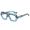 Occhiali retrò maculati blu e neri con montatura piatta oversize in stile vintage - Montatura Tartaruga Blu Lenti Bianche