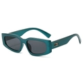 Retro dark green rectangular thick frame sunglasses with gold hinge detail - Blue Frame Grey Lens
