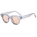 Transparent grey thick oval frame sunglasses with light orange lenses and metal rivets - Grey Frame Light Tea Lens