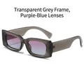 Retro rectangle sunglasses with transparent grey frame and purple blue gradient lenses - Transparent Grey Frame Purple Blue Lens