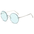 Fashionable rimless round sunglasses with blue tinted lenses and silver metal frame - Silver Frame Blue Lens