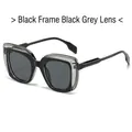 Oversized square sunglasses with double-layer black frames and grey lenses - Black Frame Black Grey Lens