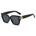 Fashionable oversized square black sunglasses with classic gold metal hinge accents - Black Frame Grey Lens
