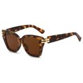 Chic square tortoise shell sunglasses for men and women with brown lenses and gold accents - Leopard Frame Brown Lens