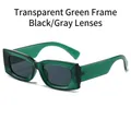 Rectangle sunglasses with transparent green frames and grey lenses for street style - Transparent Green Frame Grey Lens
