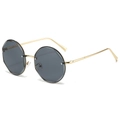 Fashionable rimless octagonal sunglasses with dark grey lenses and golden metal frame - Gold Frame Grey Lens