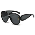 Occhiali da sole neri oversize con accenti in metallo dorato e lenti scure - Montatura Nera Lenti Grigie
