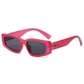 Fashionable rectangle sunglasses in rose pink finish with dark lenses and Y2K aesthetic - Rose Red Frame Grey Lens