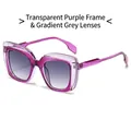 Fashionable square sunglasses with transparent purple frame and gradient grey lenses - Transparent Purple Frame Gradient Grey Lenses