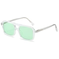 Classic square sunglasses with clear transparent frames and light green tinted lenses - Transparent Frame Green Lens