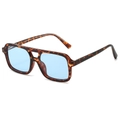 Retro pilot sunglasses with tortoiseshell frames and light blue lenses in a square style - Leopard Frame Blue Lens