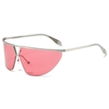 Fashionable oversized one-piece sunglasses with silver metal frame and pink tinted lenses - Silver Frame Pink Lens