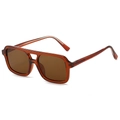 Retro amber brown double-bridge square sunglasses with high-quality translucent frame - Tea Frame Tea Lens