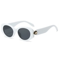 Oval white chunky sunglasses with dark lenses and golden snake head ornament - Regular / Standard (Incl. 13% VAT Invoice) White Frame Full Gray Lenses