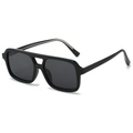 Classic black oversized acetate sunglasses with dark gray lenses and double bridge - Black Frame Grey Lens