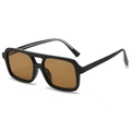 Classic double-bridge square sunglasses in black frame with brown transparent lenses - Black Frame Tea Lens