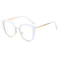 Stylish cat-eye half-frame glasses with white and gold metal frame on white background - Standard White Frames / Clear Lens