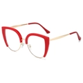Elegante montatura per occhiali cat-eye rossa e oro con angolazione a 45 gradi - Montatura Rossa