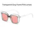 Fashionable square sunglasses with transparent grey double-layer frame and pink lenses - Transparent Grey Frame Pink Lens
