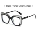 Square oversized glasses with a black and transparent dual-tone frame and clear lenses - Black Frame Clear Lenses