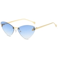Occhiali da sole cat-eye senza montatura con lenti sfumate blu e strass lettera F - Regolare / Montatura Oro Lente Blu Sfumata
