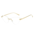 Lunettes œil-de-chat sans monture avec branches dorées à tête de léopard et verres clairs - Monture Dorée Verres Blancs