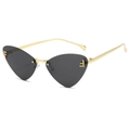 Occhiali da sole cat-eye senza montatura con logo F e stanghette dorate in grigio - Regolare / Montatura Oro Lenti Grigie
