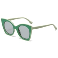 Damen Cat-Eye-Sonnenbrille mit grünem zweifarbigem Rahmen und silbergrauen Gläsern - Grüner Rahmen Graue Gläser