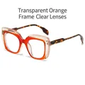 Trendy square glasses frame in transparent orange and amber with tortoise shell temples - Transparent Orange Frame Clear Lens
