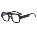 Retro double bridge sunglasses with black wave texture frame and clear lenses - Black Frame Clear Lenses