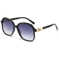 Chic women's square sunglasses with black frame and purple gradient lenses in white background - Black Frame Double Gray Lens