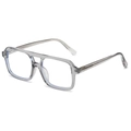 Classic transparent grey aviator sunglasses with a square frame and retro double bridge - Transparent Grey Frame Clear Lens