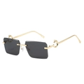 Rimless rectangle sunglasses with gold leopard head metal hinge and dark grey lenses - Gold Frame Grey Lens