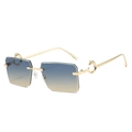 Rimless rectangle sunglasses with blue yellow gradient lenses and gold leopard hardware - Gold Frame Green Yellow Lens