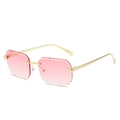 Frameless square sunglasses with pink gradient cut-edge lenses and golden leopard head - Gold Frame Gradient Pink Lens
