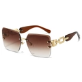 Frameless rimless sunglasses with gradient brown lenses and golden chain metal temples - Tea Legs / Gradient Tea Lens
