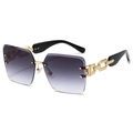 Frameless oversized sunglasses with purple gradient lenses and gold chain link temples - Black Frame Gradient Grey Lens