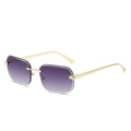 Frameless rimless sunglasses with gradient purple lenses and gold leopard head detail - Gold Frame Gradient Gray Lens