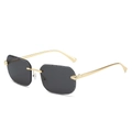 Frameless square sunglasses with leopard head metal detail and scalloped grey lenses - Gold Frame Grey Lens