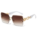 Frameless rimless sunglasses with gradient brown lenses and golden metal chain temples - White Legs / Gradient Tea Lens
