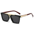 Square oversized pilot sunglasses with gold V-detail and burgundy temples for men and women - Regular / Black and Burgundy Frame Grey Lenses