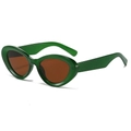 Retro dark green cat-eye sunglasses for women with brown lenses at a 45-degree angle view - Regular / Green Frame Sunglasses with Solid Brown Lenses
