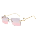 Rimless rectangle sunglasses with pink purple gradient lenses and gold cheetah hinges - Gold Frame Gray Pink Lens