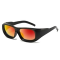 Rectangular matte black sport sunglasses with red-orange gradient mirrored lenses - Black Frame Red Mirror