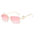 Frameless sunglasses with pink gradient lenses and golden leopard head detail - Gold Frame Gradient Pink Lens