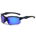 Lunettes de soleil sport demi-monture polarisées avec verres miroir bleus et monture noire - Standard / Régulier (TVA 13 % incluse) monture noire verres à revêtement bleu foncé