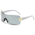 Retro oversized shield sunglasses with silver lenses and punk Y2K aesthetic for outdoor wear - Regular / Silver Mirrored